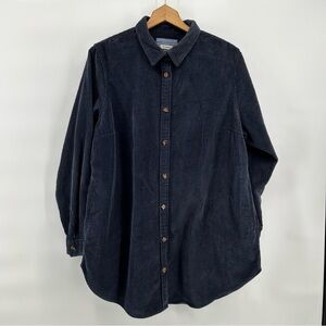 L.L. Bean Shirt Women's Medium Navy Blue Corduroy Relaxed Tunic Layer Barn Chore